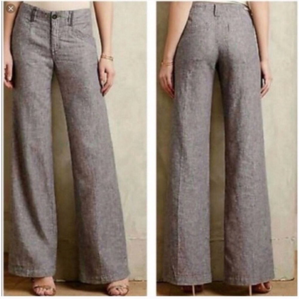 Pilcro and the Letterpress Grey Linen Wide Leg Trouser Pants Sz 10